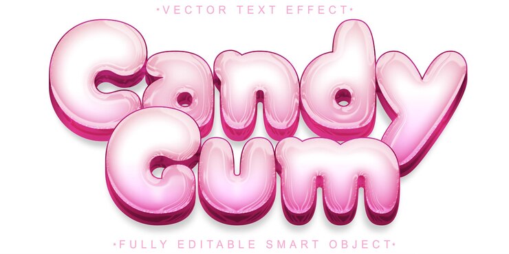 Vector soft pink candy gum vector objeto inteligente totalmente editable efecto de texto