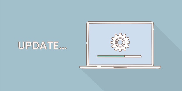 Software de actualización en línea para el concepto de computadora portátil con contorno o línea y estilo limpio y simple