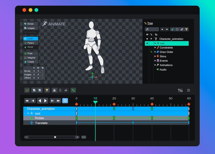 Vector software de animación de personajes para juegos.