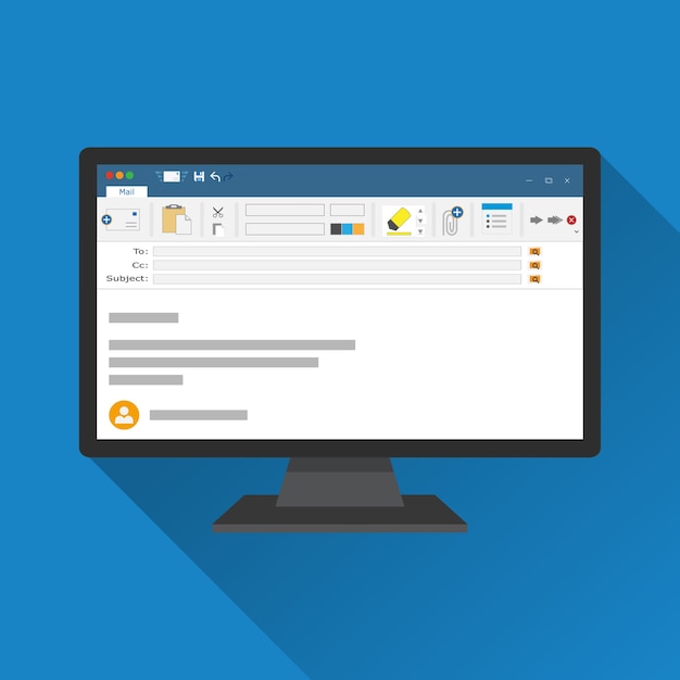 Software de cliente de correo electrónico en el icono plano de la pantalla de la computadora.