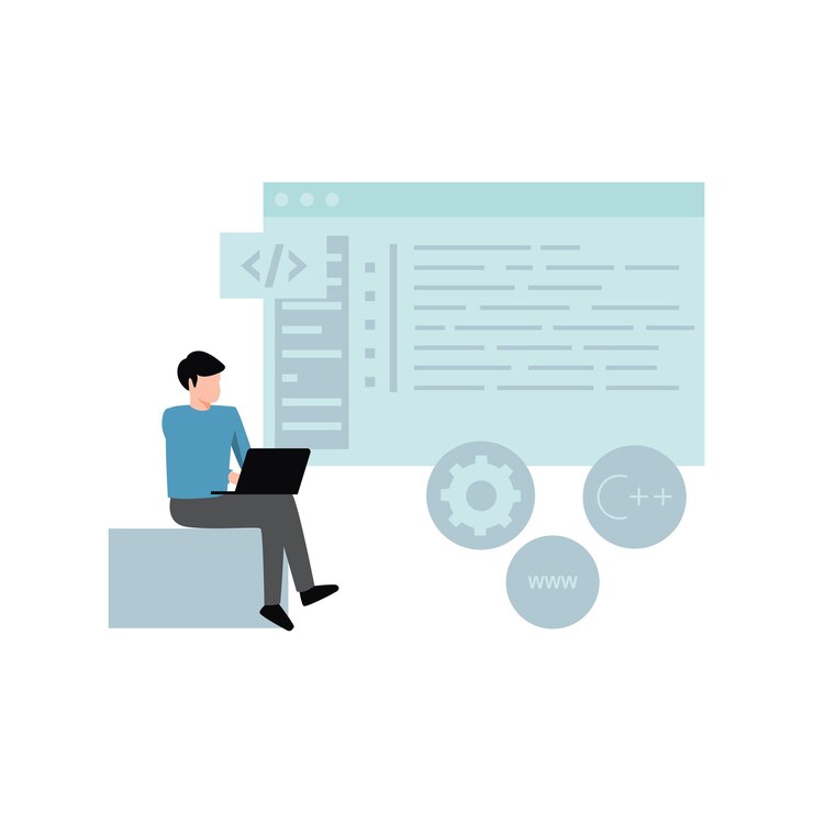 Vector software de codificación de niño en la computadora portátil