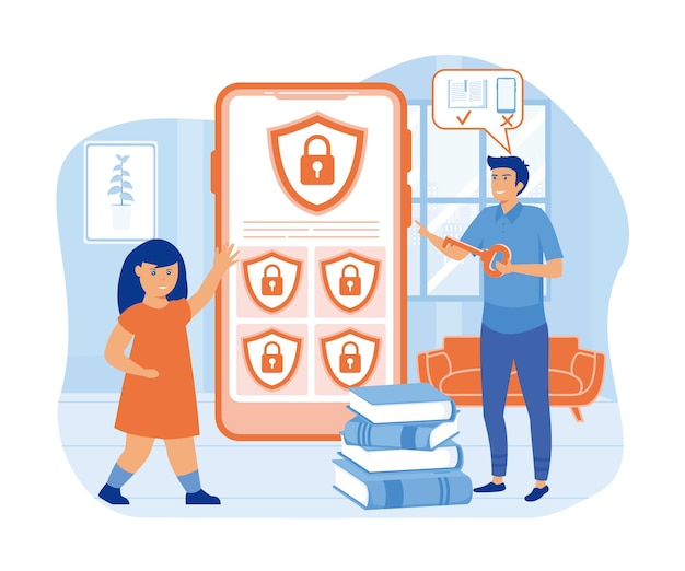 Software de control de padres, niños, aparatos y redes sociales Prohibición de vector plano Ilustración moderna Ilustración plana vector moderna
