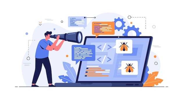 Software Developer Debugging Code and Finding Bugs