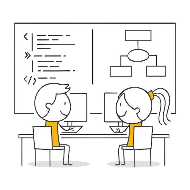 Software Developers Analyze Project Flowcharts And Code Structures In A Comfortable Office Environment