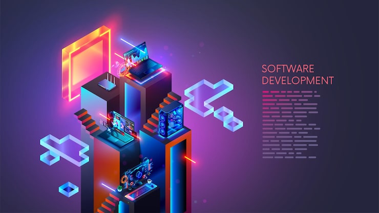 Software development coding programming concept Programming testing cross platform code app on laptop tablet phone Education skill up of programmer Technology computer software development
