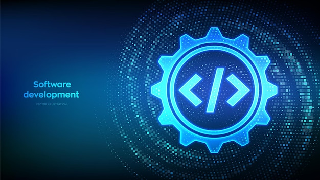 Software development icon made with binary code Devops Agile development optimization Software development practices methodology Digital code background with digits 10 Vector Illustration