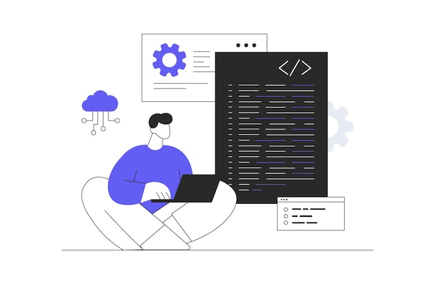 Software development programming coding Programmer and IT specialist at workplace with laptop web