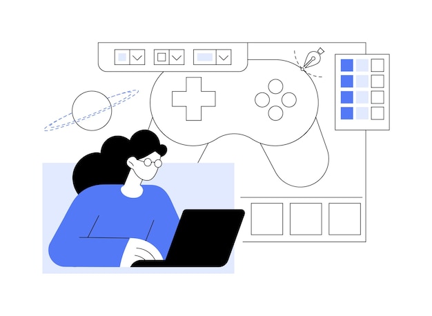 Software de diseño de videojuegos ilustración vectorial de dibujos animados aislados desarrollador de TI profesional creando
