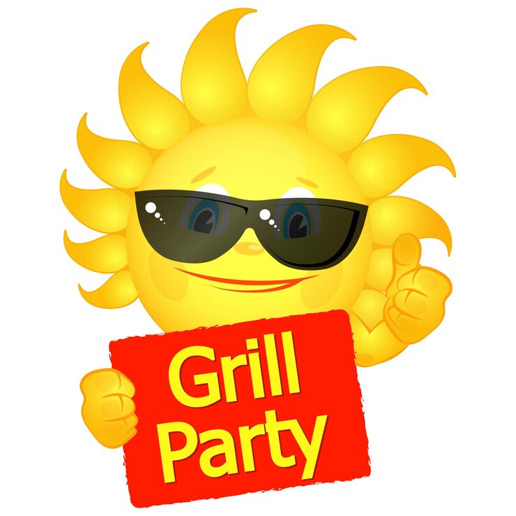 Vector sol alegre con un cartel en las manos fiesta parrillada