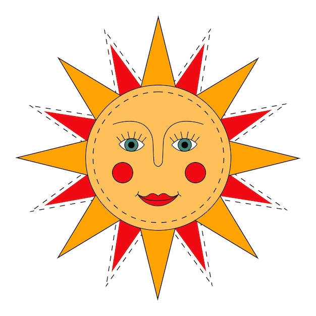 Sol amarillo símbolo ruso vacaciones primavera shrovetide ornamental doodle vector ilustración para printi