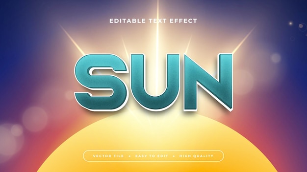 Sol amarillo, verde y azul estilo de fuente de efecto de texto editable en 3D