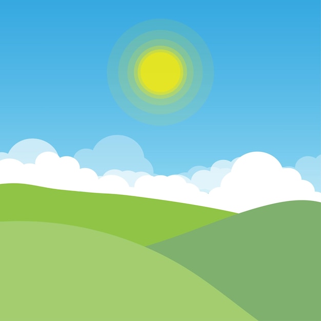 Sol azul cielo prado Hermoso paisaje natural Ilustración vectorial