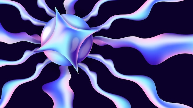 el sol azul y las estrellas brillan con ondas 3D vibrante fondo holográfico abstracto