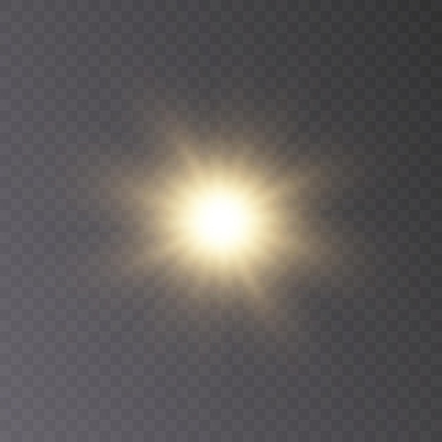 El sol brillante brilla con rayos cálidos, ilustración vectorial Estrella dorada brillante sobre un fondo transparente.