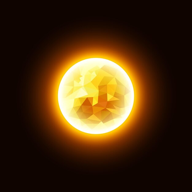 Sol brillante Low Poly sobre un fondo oscuro Ilustración vectorial