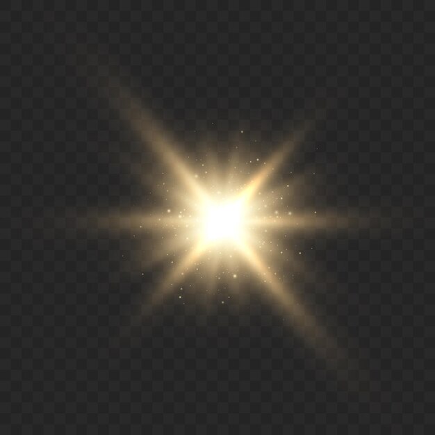 Sol brillante con luces brillantes en un gradiente vectorial de fondo transparente