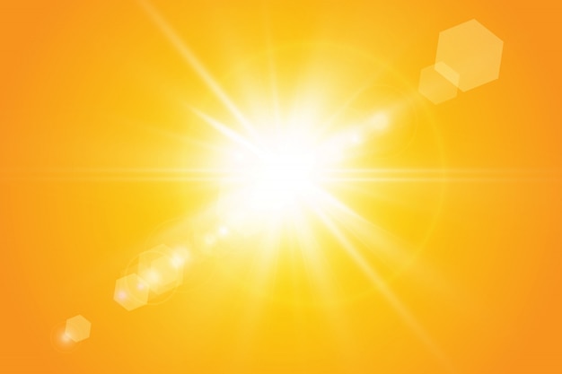 Sol cálido sobre un fondo amarillo. Rayos solares leto.bliki