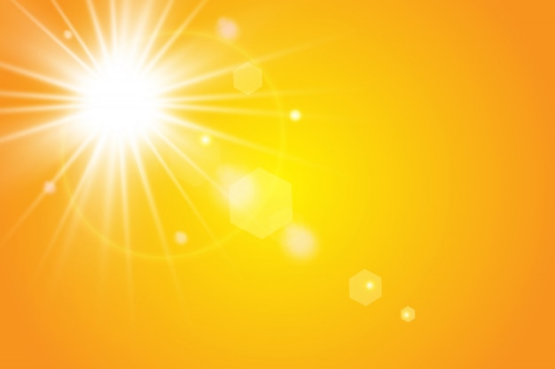 Sol cálido sobre un fondo amarillo. rayos solares