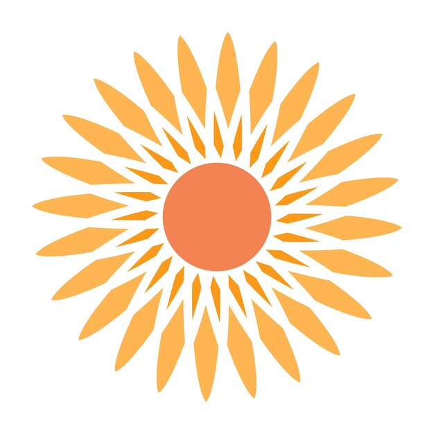 Sol con cálidos rayos naranjas de luz en forma de flor stock de ilustración