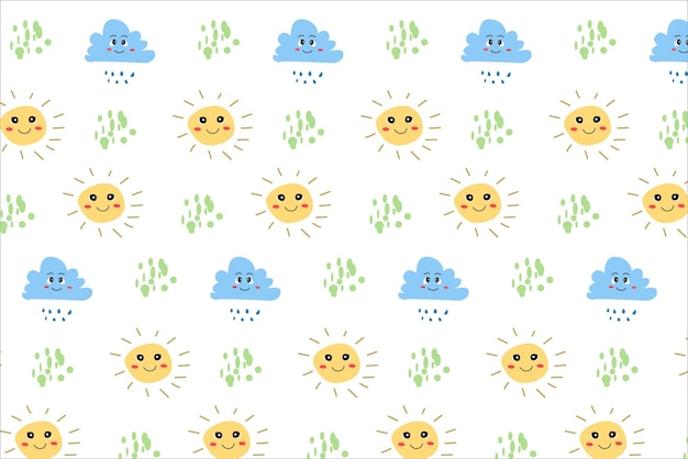 Sol y caracteres de nubes de fondo sin costuras