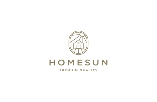 Sol en casa con estilo de arte de línea logotipo icona diseño plantilla vector plano