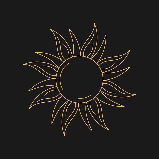 Sol de contorno mágico Ilustración de vector de elemento de astrología boho dorado