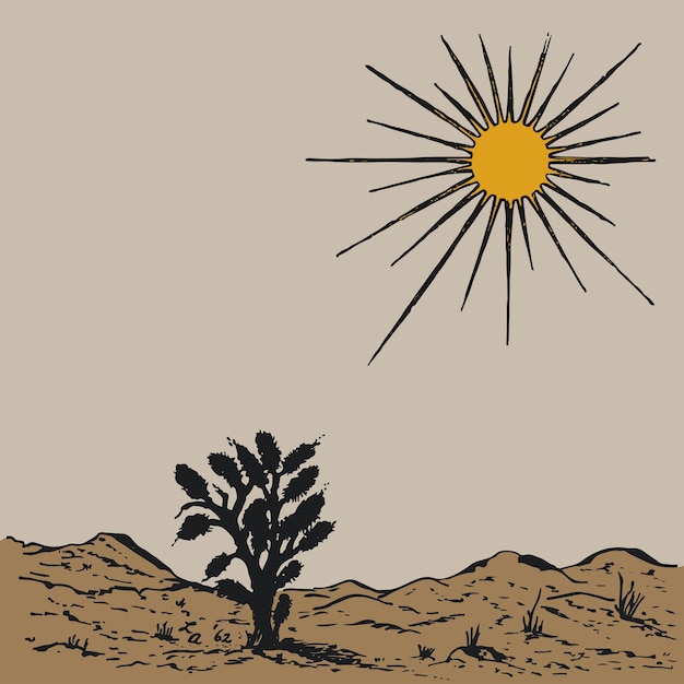 Vector sol en el desierto calor caliente cálido retro logotipo vintage plantilla de ilustración diseño elementos vectoriales