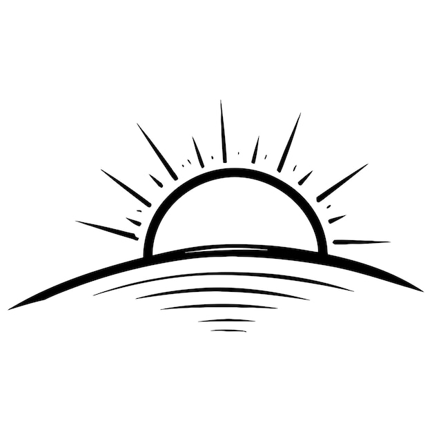 sol detrás del agua mano dibujar