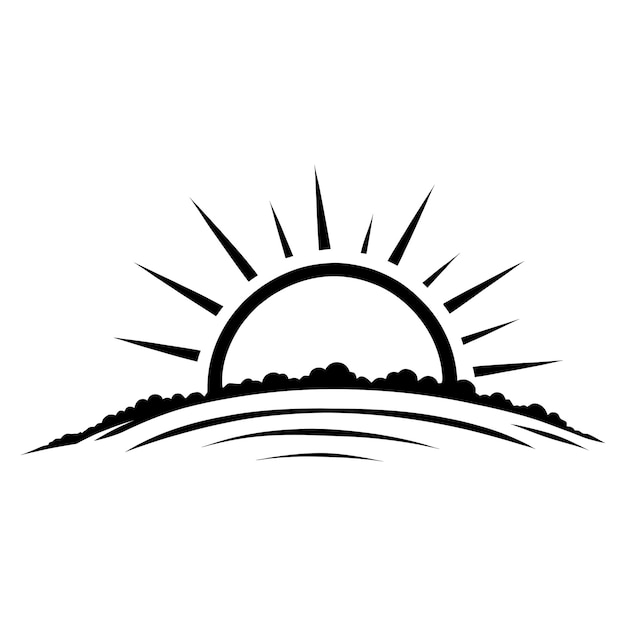 sol detrás de la montaña mano dibujar