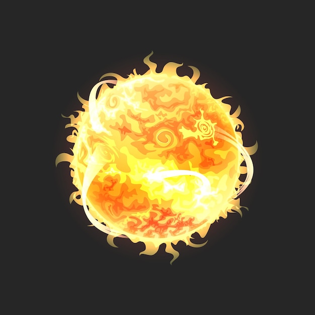 Sol de dibujos animados aislado en un fondo oscuro