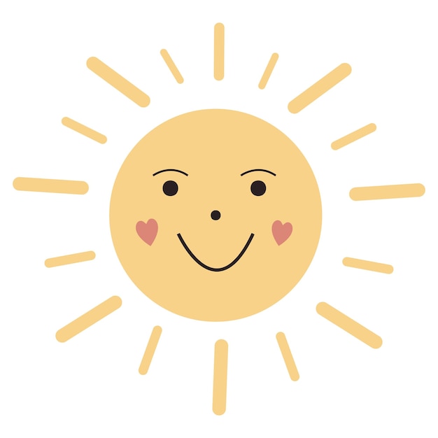 Un sol de dibujos animados con la cara de un sol sonriente con los ojos cerrados y el corazón en la parte superior.