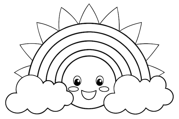 un sol de dibujos animados con nubes en el fondo