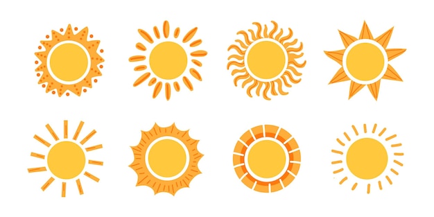 Sol con diferentes rayos Colección vectorial Tema de verano Gráficos de clip art soleados