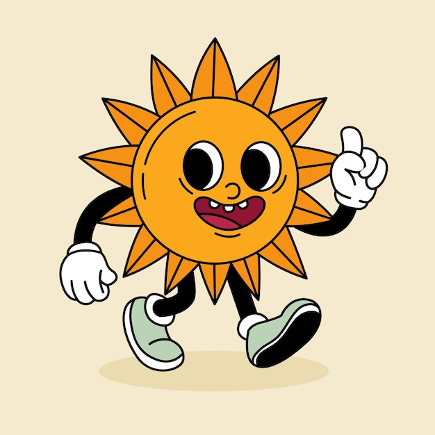 Sol divertido en el estilo de grooveCarácter retroImpresión de ilustración vectorial de dibujos animados