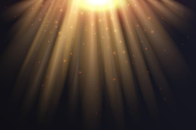 El sol dorado brilla efecto de luz la gloria dorado el sol de los rayos de sol que brillan en la llamarada radial