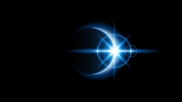 Sol Eclipse Azul Color Fuego Fondo Oscuro Vector Luna Diseño Estilo Espacio Ciencia Resplandor Luz