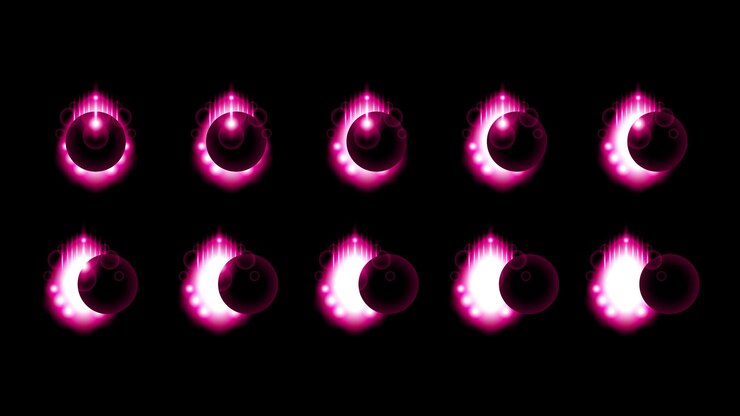 Vector sol eclipse fuego fondo oscuro vector luna diseño estilo espacio ciencia resplandor luz