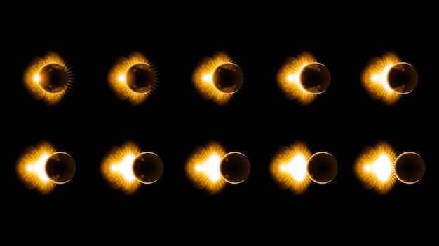 Sol Eclipse Fuego Fondo Oscuro Vector Luna Diseño Estilo Espacio Ciencia Resplandor Luz