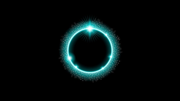 Sol Eclipse Solar Turquesa Fuego Fondo Oscuro Vector Luna Diseño Estilo Espacio Ciencia Resplandor Luz