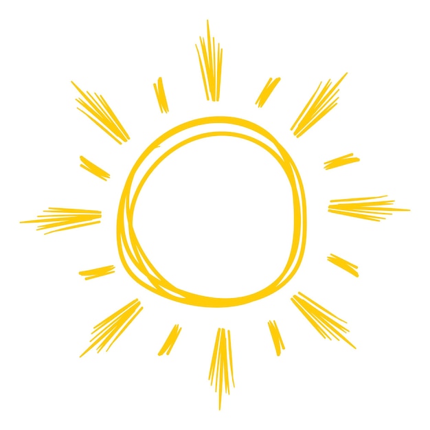 Sol en estilo de dibujo infantil. Símbolo de feliz día. Signo de cielo despejado