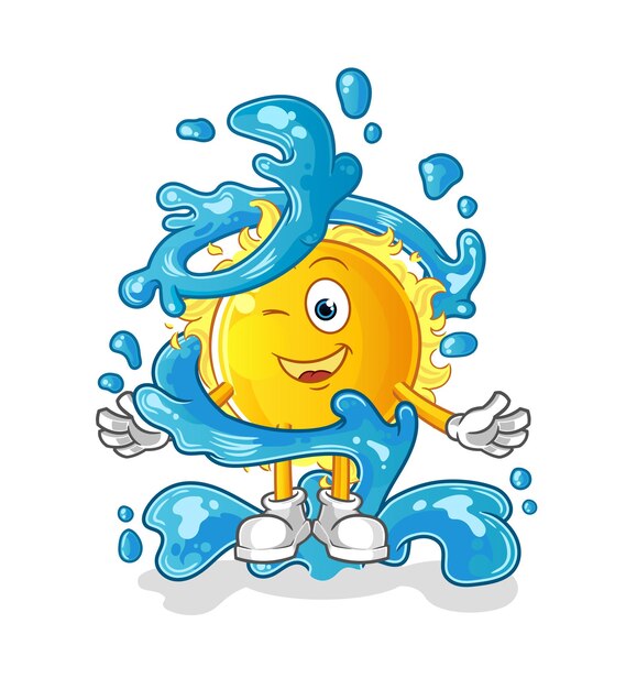 Sol fresco con mascota de agua. vector de dibujos animados