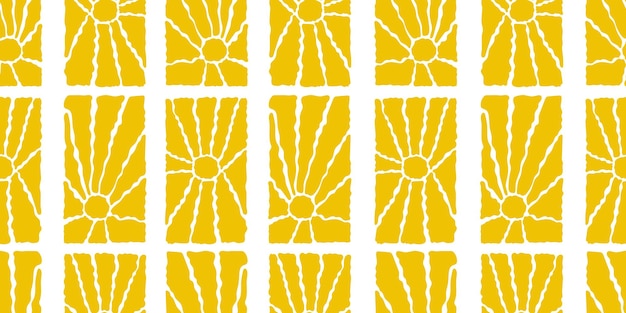 Sol groovy patrón sin costuras varios elementos florales amarillos hippie verticales dibujados a mano abstractos ondulados
