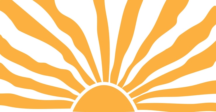 Vector sol groovy retro fondo horizontal ondulado sol retro y estilo vintage años 60 años 70 años de moda