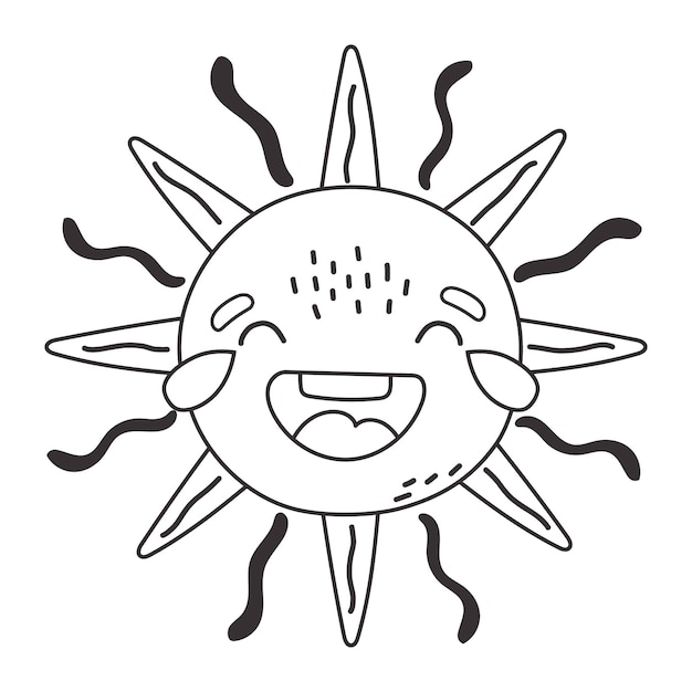 Sol lindo estilo de dibujos animados sol feliz vector sol de verano con ojos sol aislado