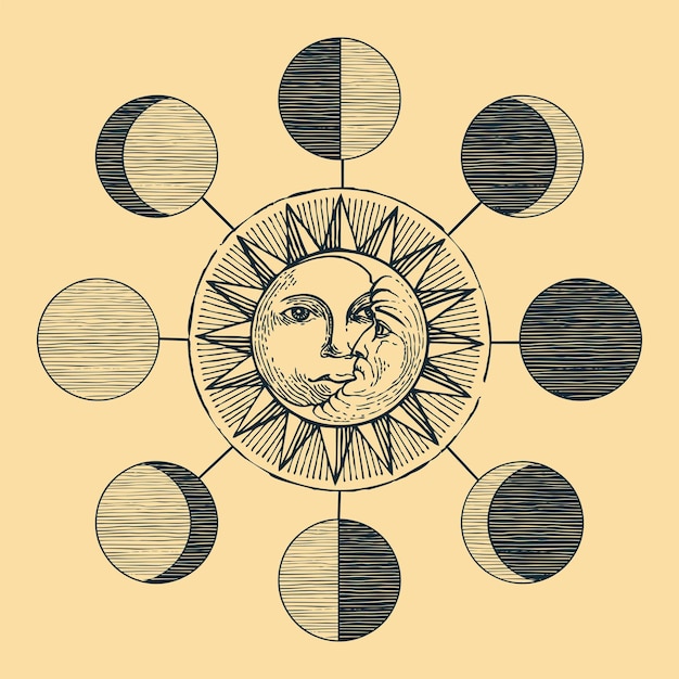 Vector sol, luna y ciclos de la luna