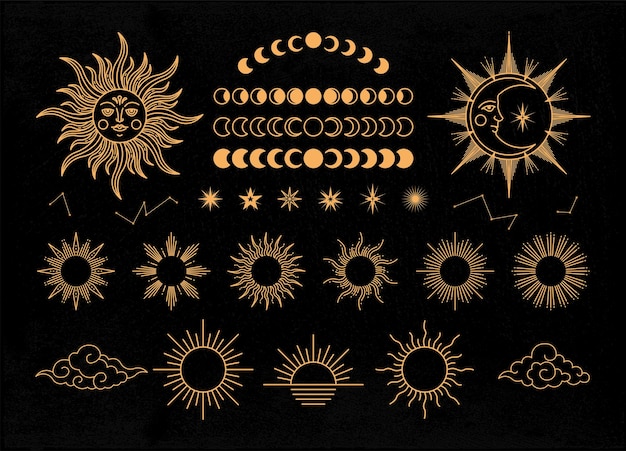 Sol luna y estrella ilustración mística o celestial