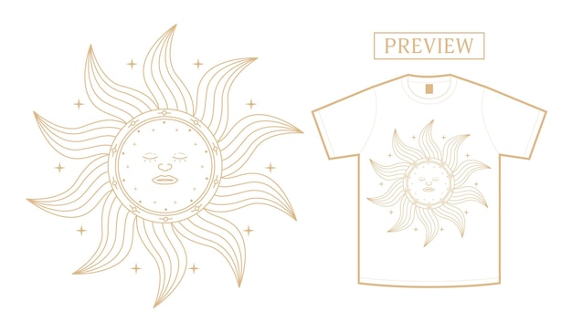 Sol mágico caprichoso místico con diseño de camiseta de ilustración de mandala de cara durmiente