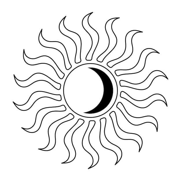 Sol mágico esotérico con luna creciente dentro del elemento bohemio dibujado a mano Ilustración vectorial