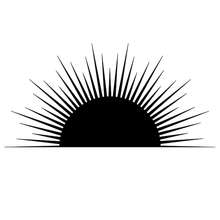 Vector sol místico dibujado a mano en arte lineal rayos de luz sunburst símbolo espiritual espacio celestial talismán mágico estilo antiguo logotipo de tatuaje boho ilustración vectorial aislada sobre fondo blanco