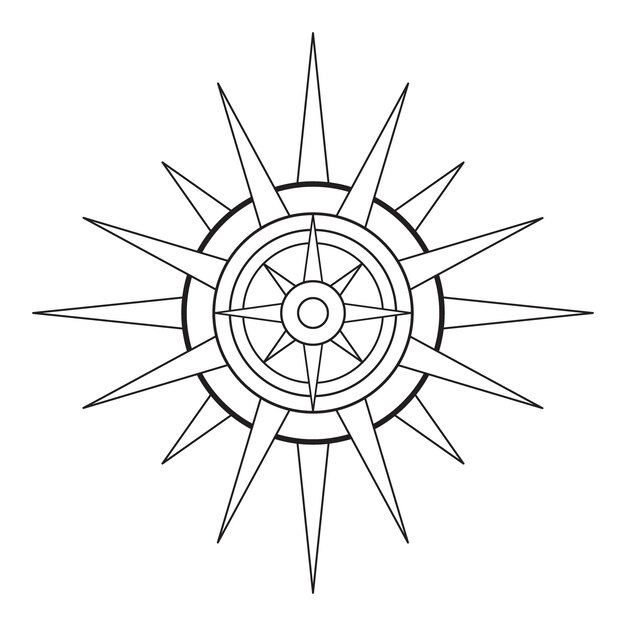 Sol místico dibujado a mano en arte lineal Símbolo bohemio estallido de rayos de sol Círculo celestial mágico talismán estilo antiguo logotipo de tatuaje boho Ilustración de dibujo vectorial aislado sobre fondo blanco